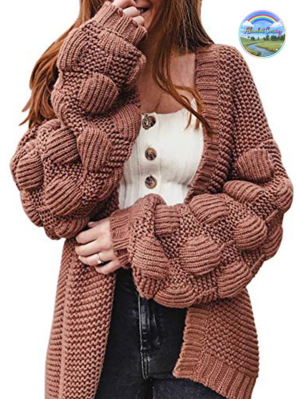 Women Oversized Chunky Knit Cardigan Long Open Front Pom Pom Sweater